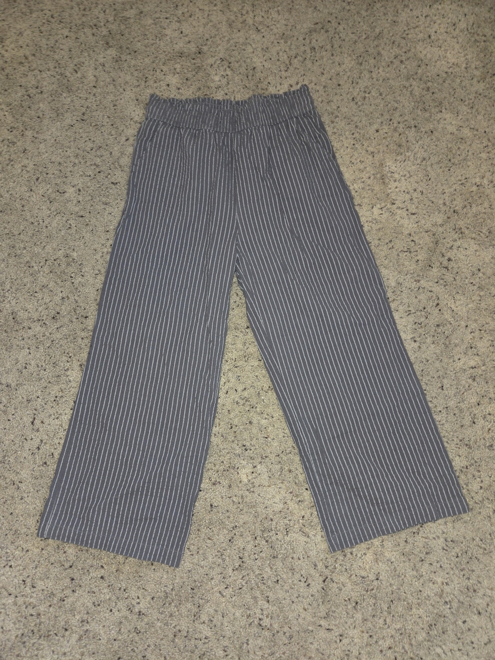 Navy Pinstripe Wide-Leg Pull-On Pants